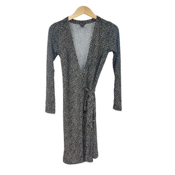 Ann Taylor Petite Black Brown Leopard Cheetah Stretch Wrap Dress Womens 00P - Picture 1 of 7